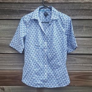 Talbots Blue Button Down Short Sleeve Top Shirt 4